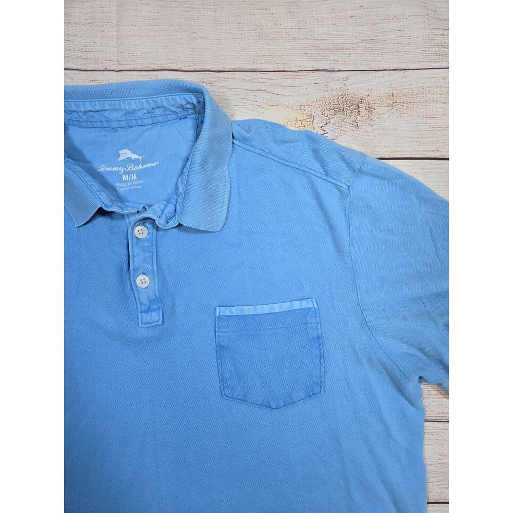 Tommy Bahama Men's Polo Shirt Size Medium Short Sleeve Textured Knit Pocket Blue